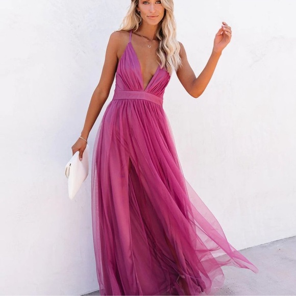 PETAL DUST MAXI DRESS MAGENTA PINK - Picture 4 of 8